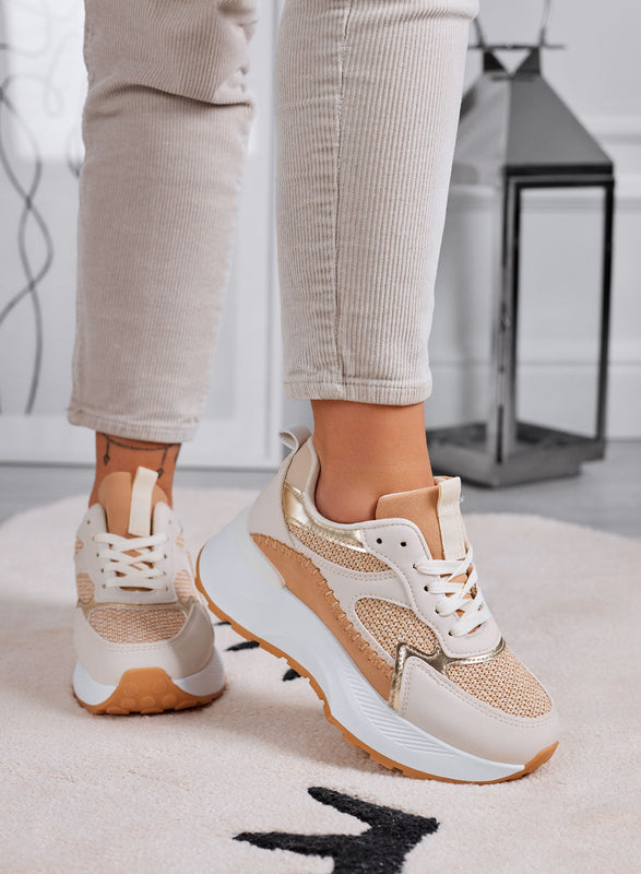 IRIS - Zapatillas beige con insertos en tejido