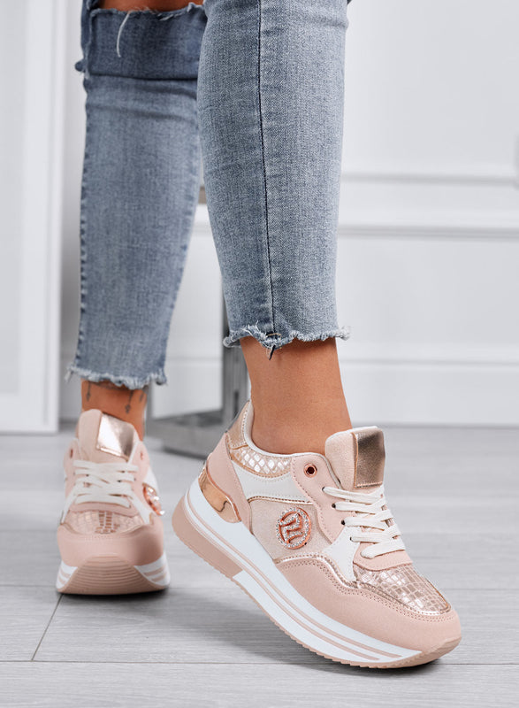 JENNY - Zapatillas rosas con cuña y detalles metalizados