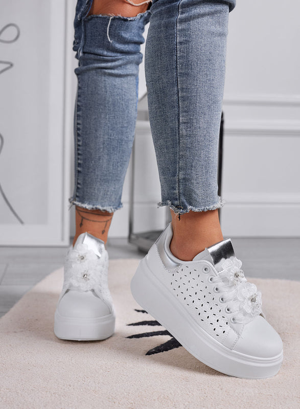 ZELDA - Zapatillas blancas para mujer con suela gruesa y detalles florale