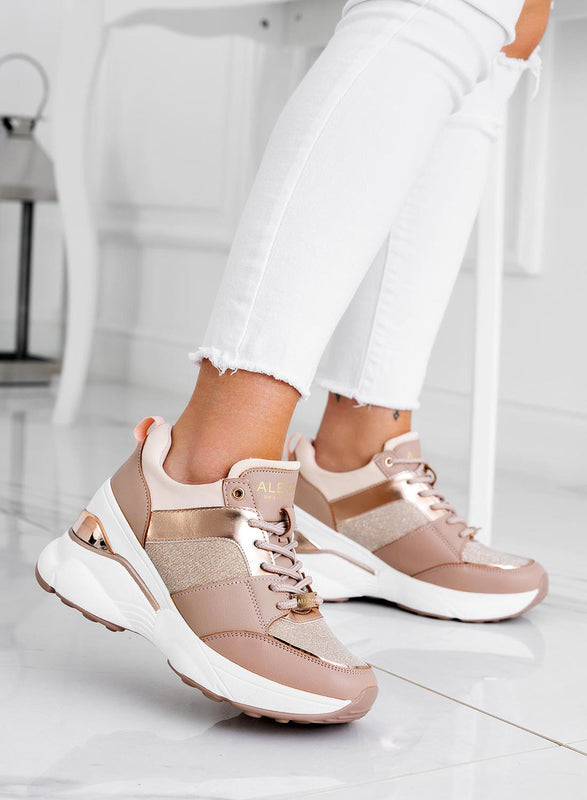 FREYA - Zapatillas oro rosa alexoo con detalles en purpurina
