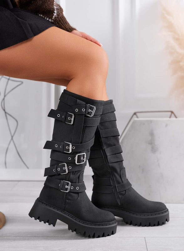 PEYTON - Botines negros de estilo biker con hebillas