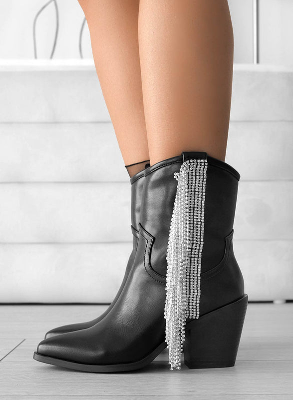 ROSE - Botines camperos negros con flecos joya