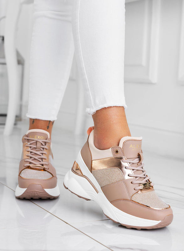 FREYA - Zapatillas oro rosa alexoo con detalles en purpurina