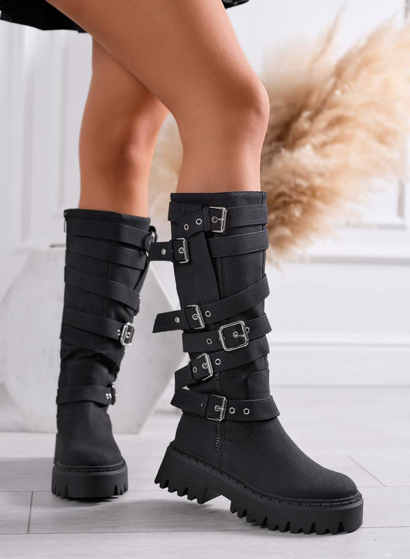 PEYTON - Botines negros de estilo biker con hebillas