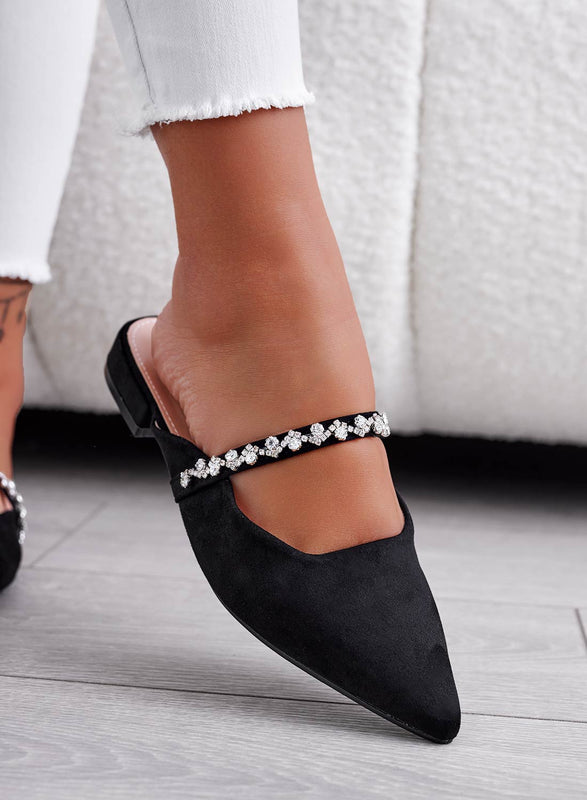 CANELA - Zapato tipo mary jane negro bajo con joya