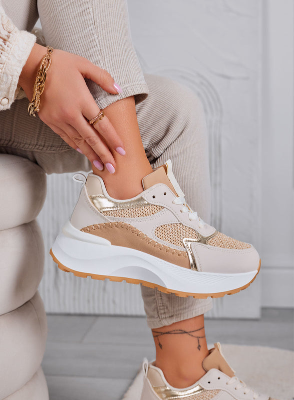 IRIS - Zapatillas beige con insertos en tejido