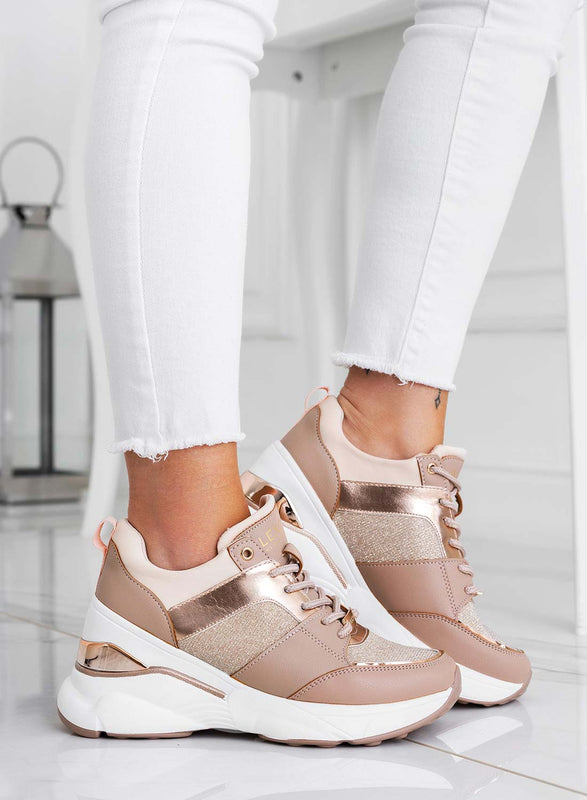 FREYA - Zapatillas oro rosa alexoo con detalles en purpurina