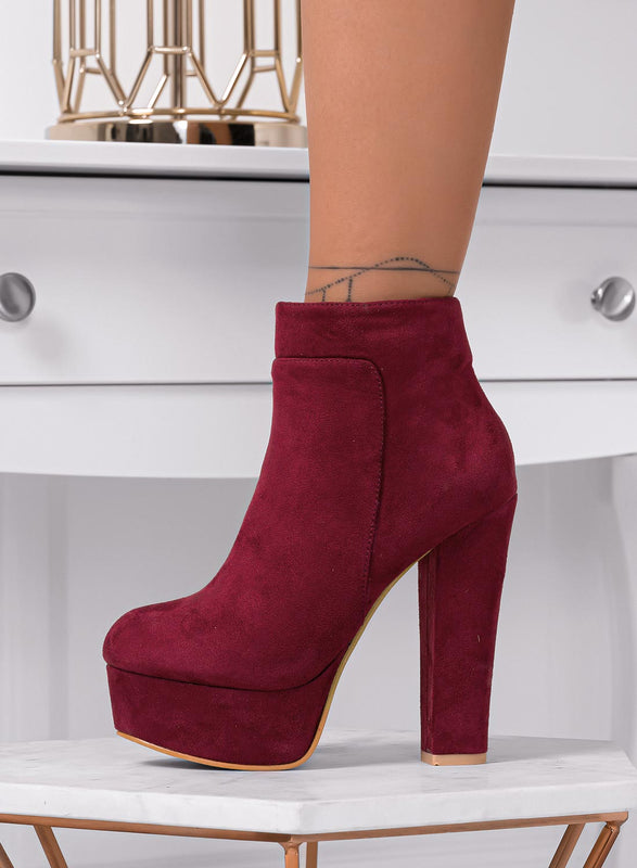 FELICIA - Botines burdeos de ante con tacón alto