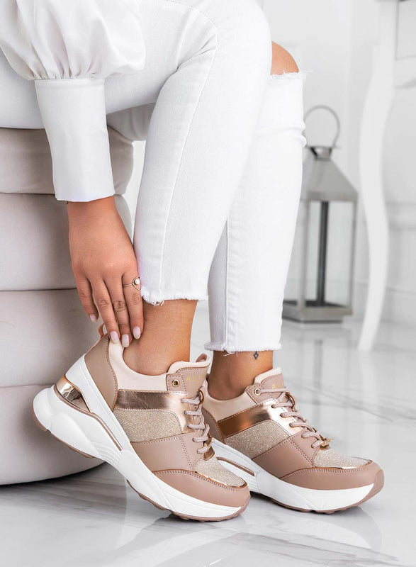 FREYA - Zapatillas oro rosa alexoo con detalles en purpurina