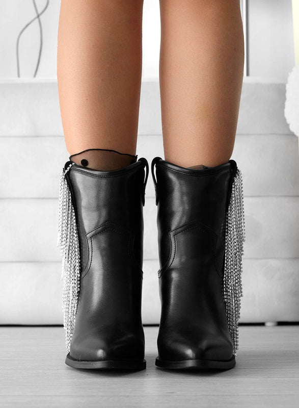 ROSE - Botines camperos negros con flecos joya