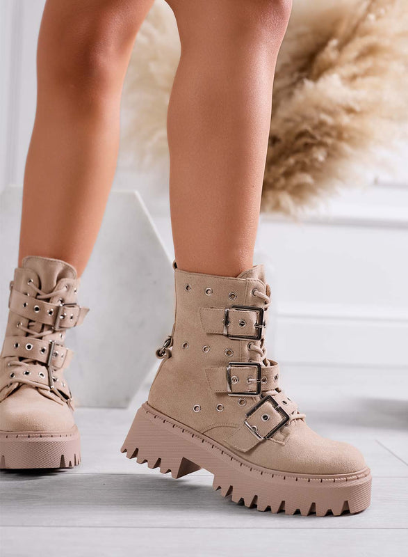 MIRIANA - Botines beige estilo anfibio de Alexoo con hebillas