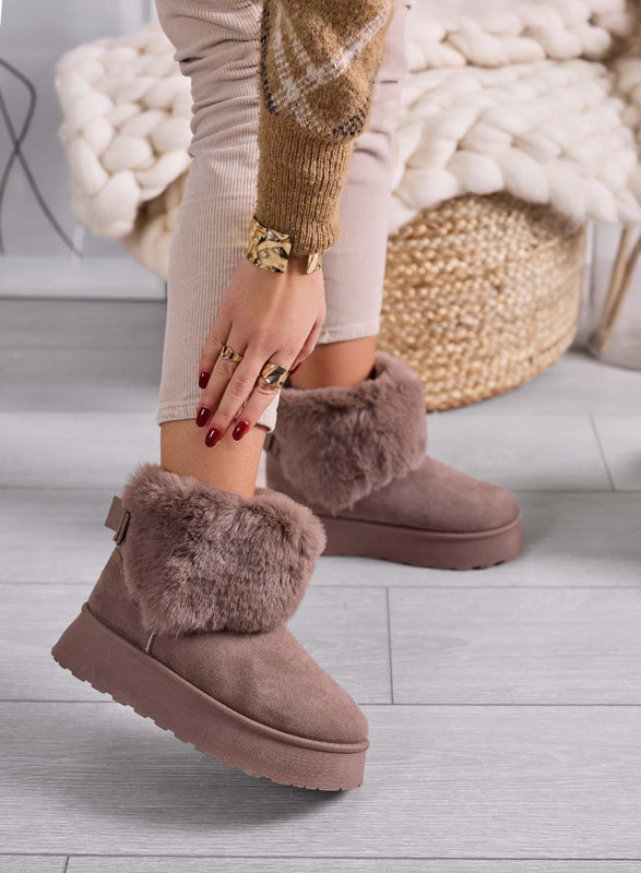LIAA - Botines marrones para mujer acolchados con piel sintética suave