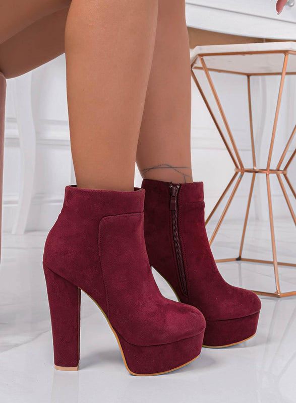 FELICIA - Botines burdeos de ante con tacón alto