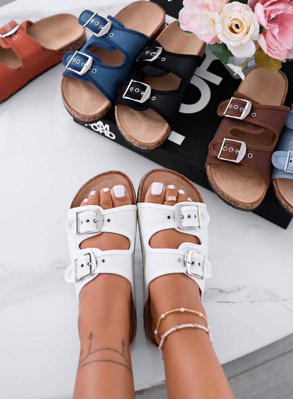 KETTY - Sandalias de tela blanca con hebillas