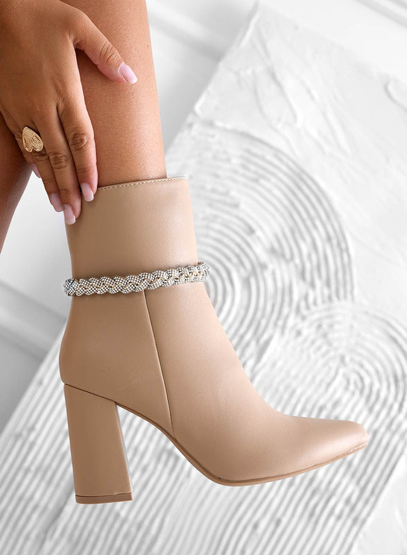 PENELOPE - Botines beige trenza joya plata