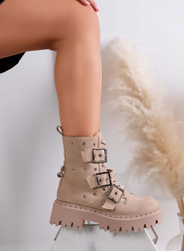 MIRIANA - Botines beige estilo anfibio de Alexoo con hebillas