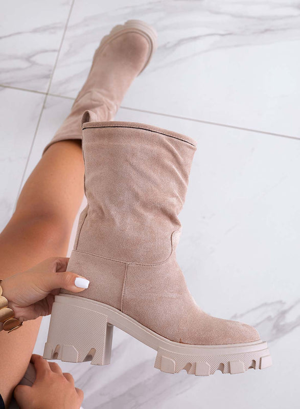 MAYA - Botines Alexoo beige con tacón cómodo