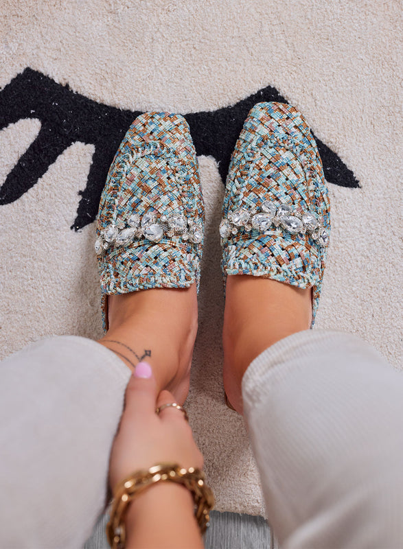 BETTY - Zapatillas mocasín multicolores trenzadas con joya