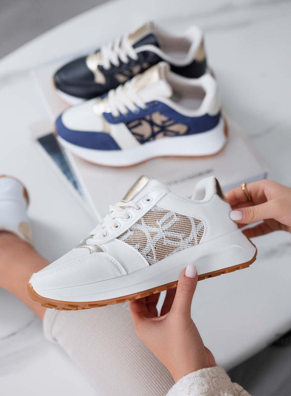 HARRIS - Zapatillas blancas para mujer con trama elegante y detalles dorados