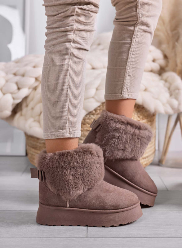 LIAA - Botines marrones para mujer acolchados con piel sintética suave