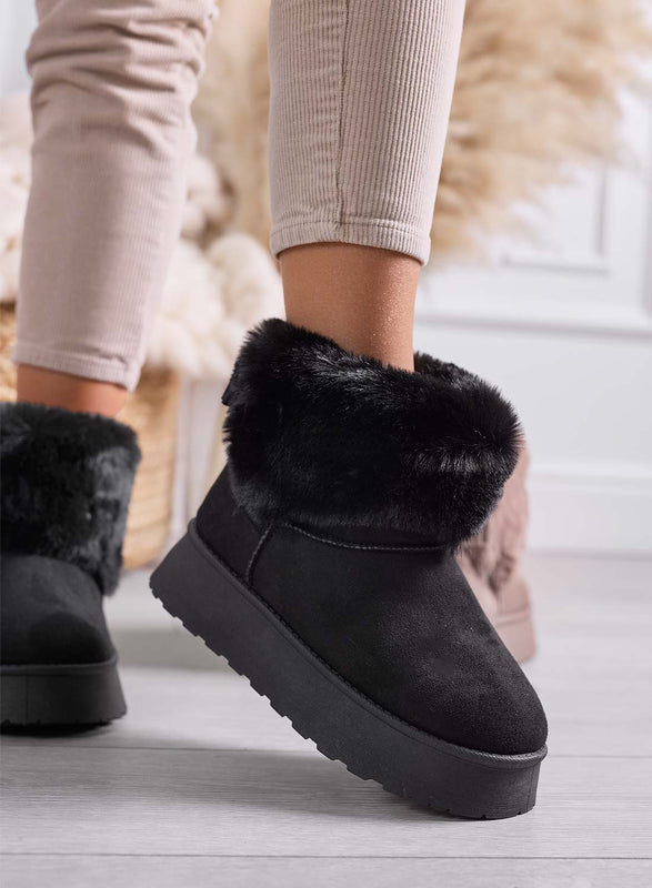 LIAA - Botines negros para mujer acolchados con piel sintética suave