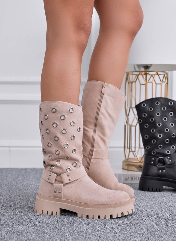 ORNELLA - Botines biker Alexoo con ojales en beige
