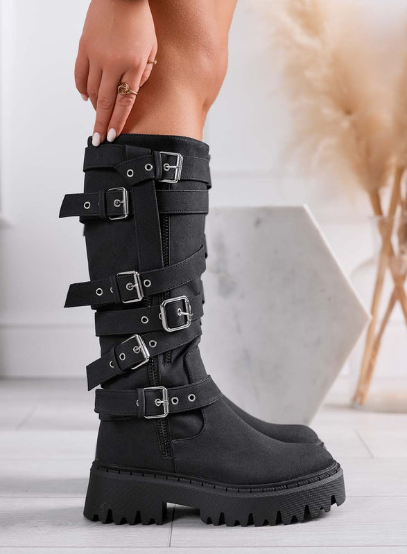 PEYTON - Botines negros de estilo biker con hebillas