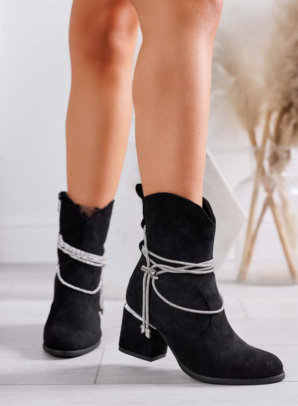 ZAFIRA - Botines negros de Alexoo en ante con cordones de strass