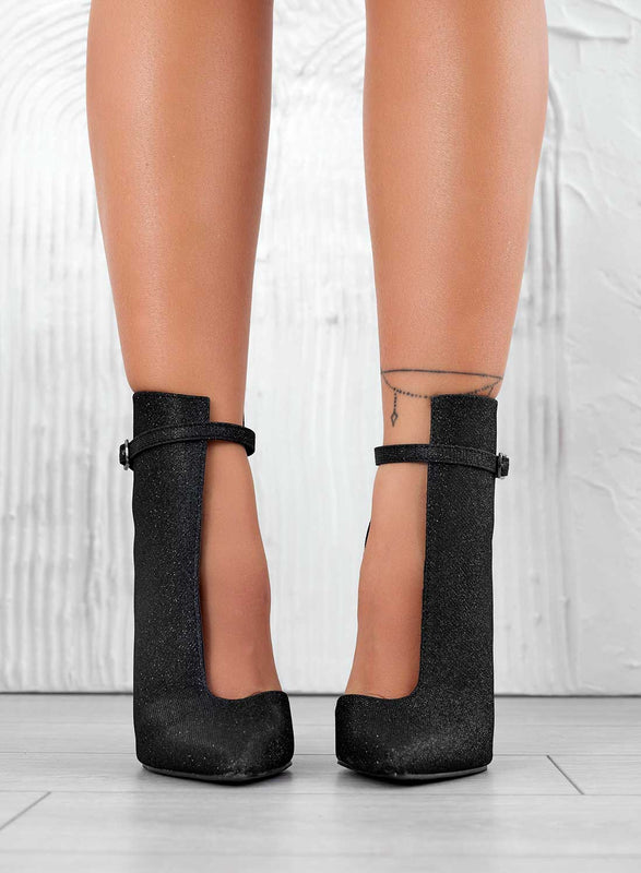 ADELAIDE - Tronchetti neri glitter con apertura laterale e tacco alto a spillo