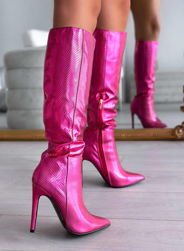 BRENDA - Botas fucsia metalizado Alexoo con tacón alto