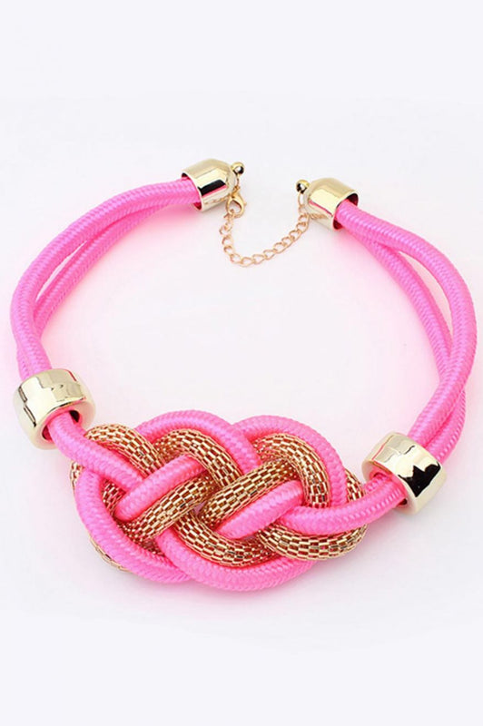 Collar con cuerda y tejido metálico C011 - Fucsia