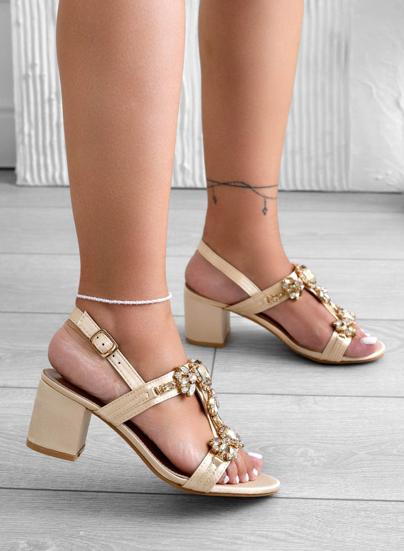 SHARON - Sandalias beige joya con tacon comodo