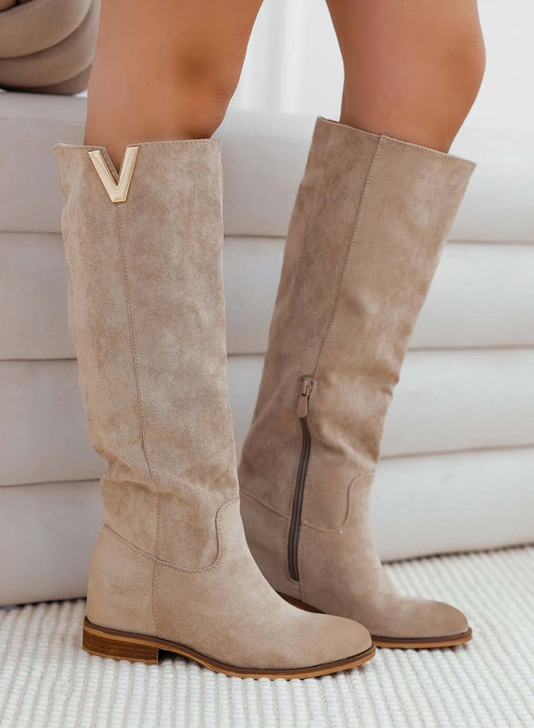 RANDA - Botas beige de ante con cuna interna