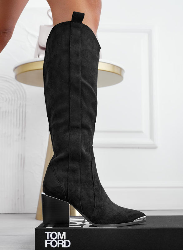 Bottes camperos noires avec talon en faux bois