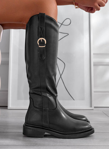 BRIANNA - Botas negras con hebilla dorada lateral