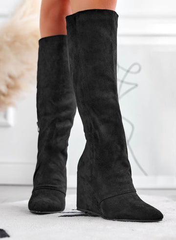 SIERRA - Black suede wedge boots