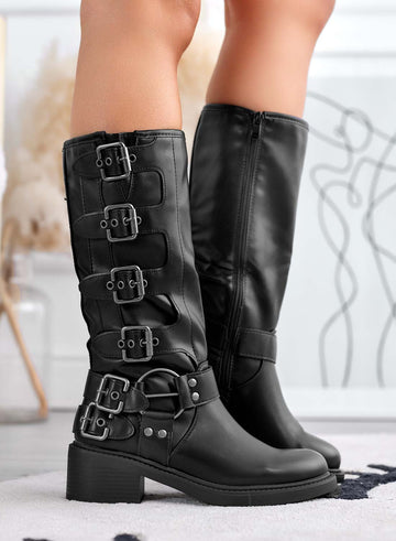 Botas biker negras con hebillas