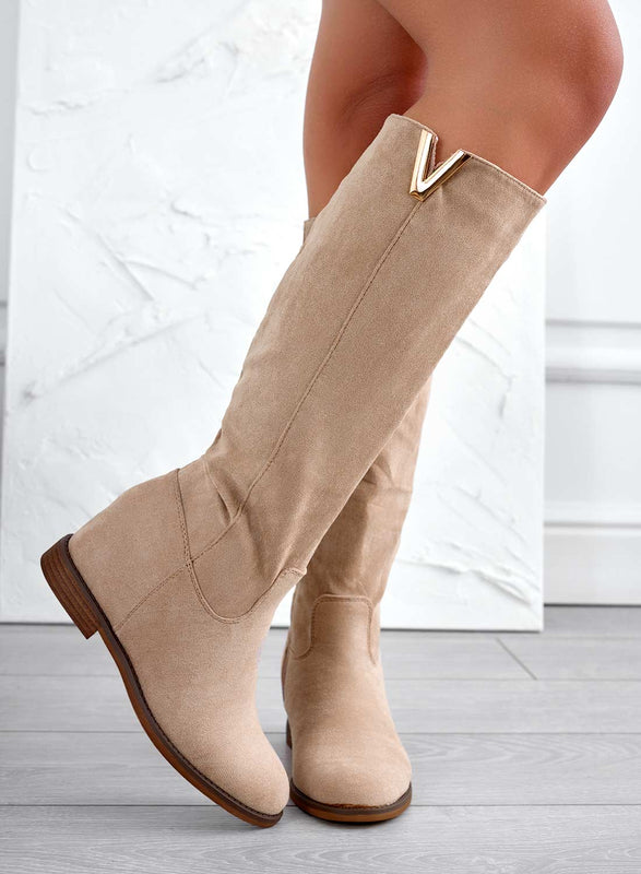 RANDA - Botas beige de ante con cuna interna