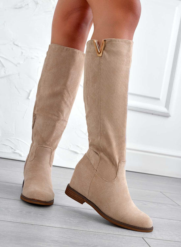 RANDA - Botas beige de ante con cuna interna