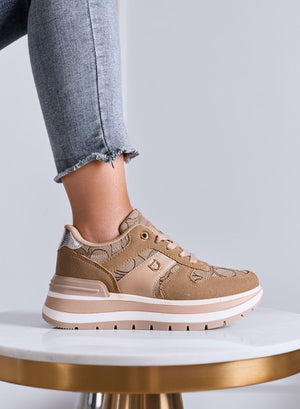 NINA - Sneakers Donna Platform Fango con Inserti Stampa Monogram