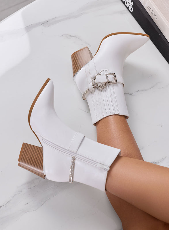 BROOKE - Stivaletti Texani Donna Bianchi con fibbia e Strass