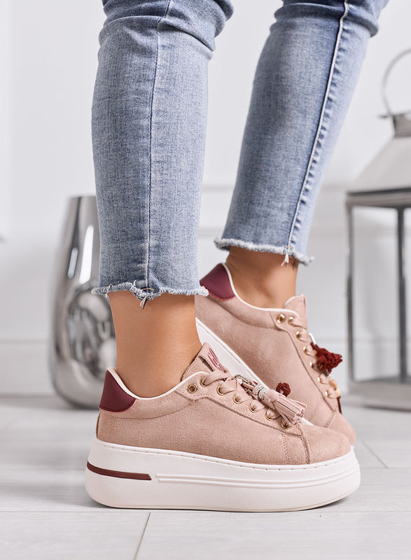 DOROTHY - Sneakers Rosa Scamosciate Platform con Dettagli Bordeaux