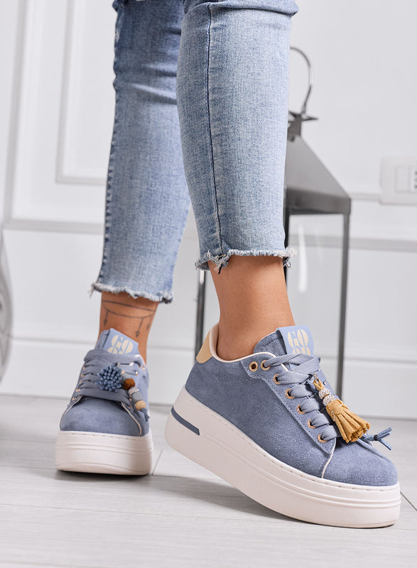 DOROTHY - Sneakers Donna Blu Scamosciate Platform con Nappine