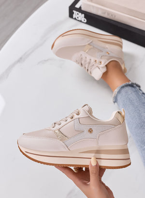 GABRIEL - Sneakers Donna Beige Platform con Dettagli Oro