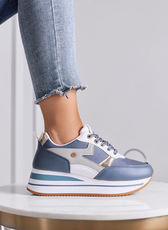 GABRIEL - Sneakers Donna Platform Blu e Bianche