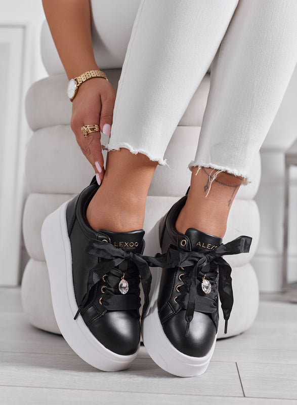 MANDY - Sneakers donna Alexoo nere con fiocco e gioiello