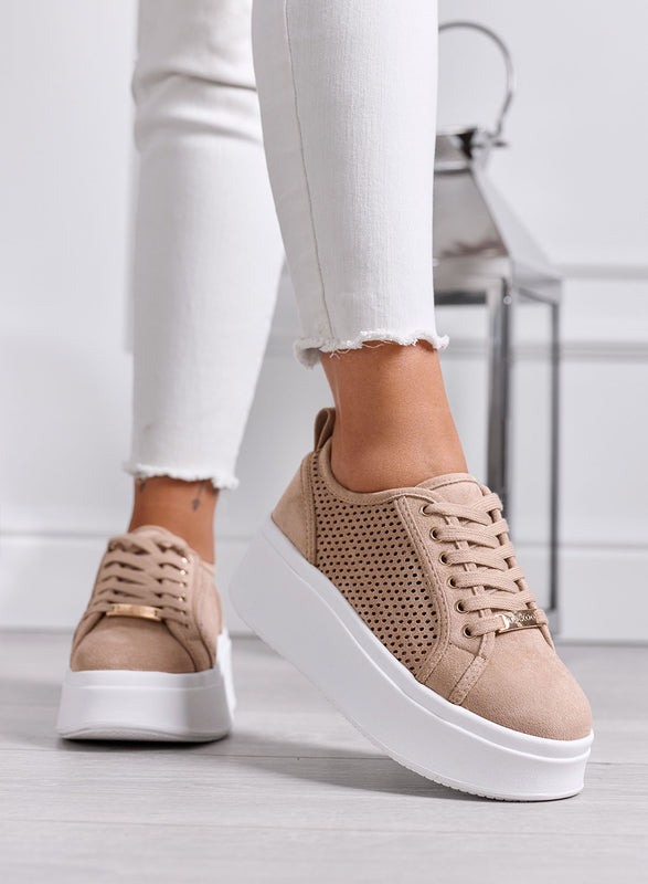 SIMONA - Sneakers Donna Alexoo Beige Traforate con Suola Platform