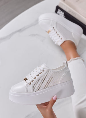 SIMONA - Sneakers Donna Alexoo Bianche Traforate con Suola Platform