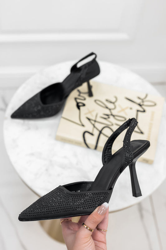 DARIA - Zapatos de salón negros con tacón alto y pedrería