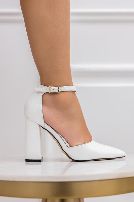 RAQUEL - Zapatos de salón blancos con correa y tacón ancho